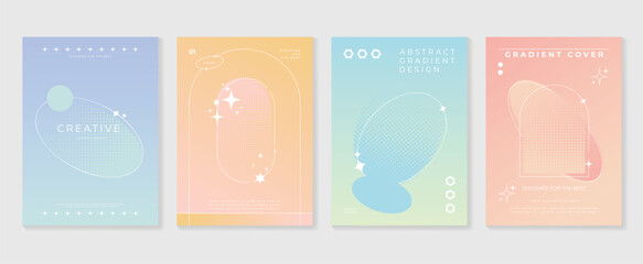 Idol lover posters set. Cute gradient holographic background vector with pastel color, sparkle, border, halftone texture. Y2k trendy wallpaper design for social media, cards, banner, flyer, brochure. - obrazy, fototapety, plakaty