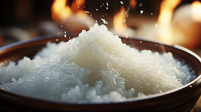 Close up image of rice grains falling into a pot UHD wallpaper Stock Photographic Image