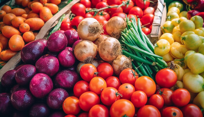 Naklejka na ściany i meble Fresh organic vegetables in a large basket for healthy eating generated by AI