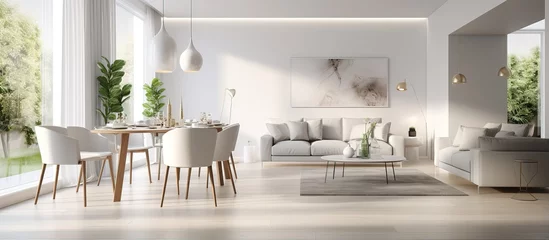 Foto op Plexiglas Luxurious white themed studio apartment dining room © Vusal