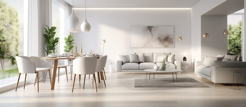 Luxurious white themed studio apartment dining room