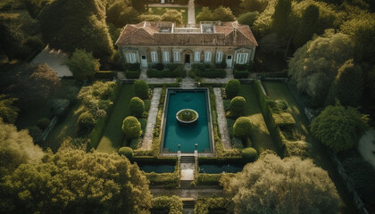 Tranquil scene of spirituality in famous Catholic formal garden generated by AI