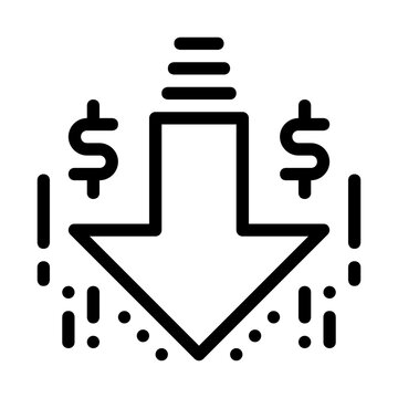 Income icon in outline style represented by a downward arrow