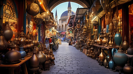 Naklejka premium the Grand Bazaar in Istanbul with colorful shops