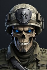 Obraz premium Illustration of a skeleton in military uniform