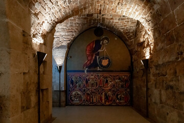 Inner stone hall at the Templar fortress in the Acre old city in northern Israel