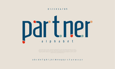 Partner creative modern urban alphabet font. Digital abstract moslem, futuristic, fashion, sport, minimal technology typography. Simple numeric vector illustration