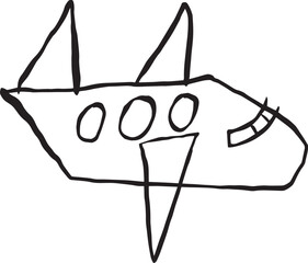 Naive Hand Drawing Airplane for Kindergarten Posters and Banners. Line art Vector Illustration Children Kids Style. 