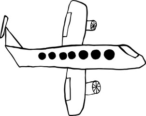 Hand Drawing Airplane and Clouds for Kindergarten Posters and Banners. Line art  Children Kids Style.  - 659757674