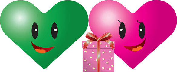 プレゼントボックスとハートのカップル
