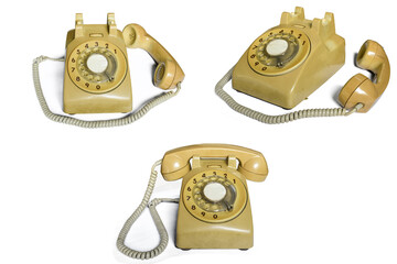 Old  yellow telephone on white background,clipping path