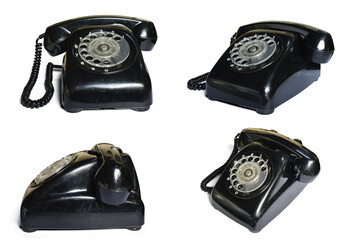 Old  Black telephone on white background,clipping path