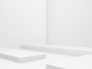 White geometric podium. White room background.