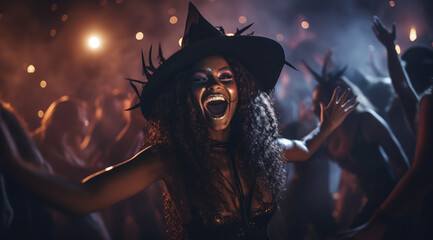 a girl in a witch hat in the dance club