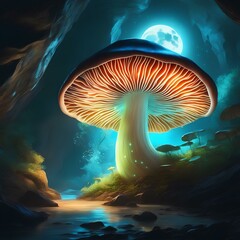 image of a bioluminescent mushroom in a hidden cave | magic mushroom in the forest | magic mushroom in the woods