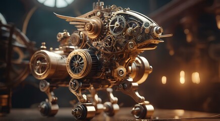 mechanical steampunk creature with exotic features and gears and cogs | mechanism of old clock