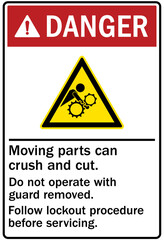 Cut and crush hazard warning sign and labels