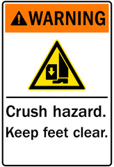 Cut and crush hazard warning sign and labels