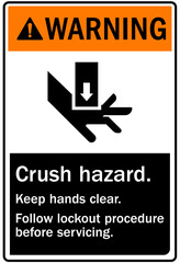 Cut and crush hazard warning sign and labels