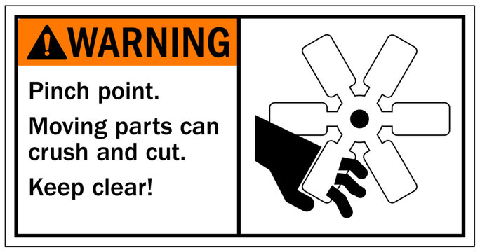 Cut and crush hazard warning sign and labels