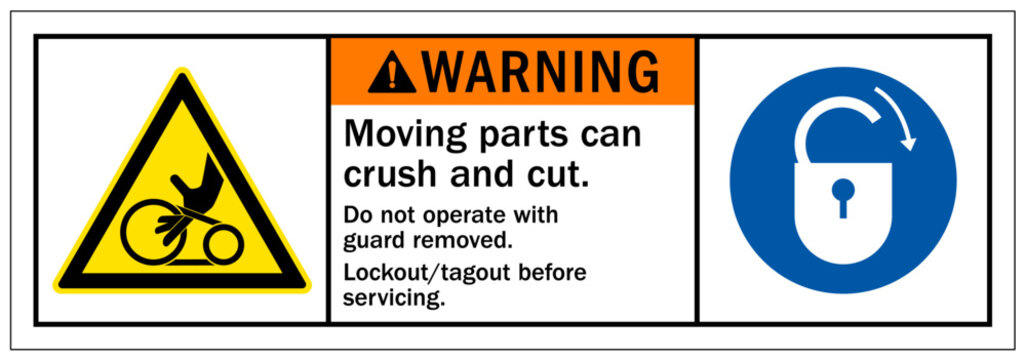 Cut and crush hazard warning sign and labels