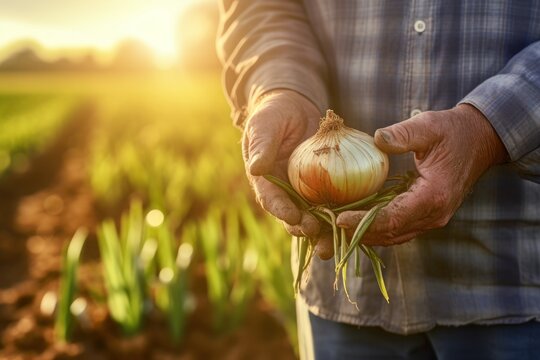 A man holding an onion in his hands. This versatile image can be used in various contexts.