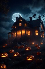 Fototapeta na wymiar halloween house with pumpkin
