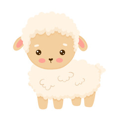 Cute vector sheep with in cartoon flat style isolated on white background. Funny farm animal for kids