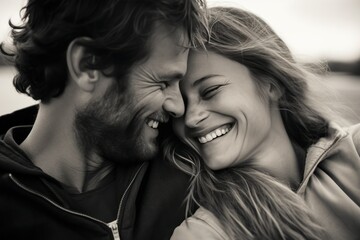 A heartwarming portrait of a man and a woman smiling together. Perfect for showcasing love, happiness, and togetherness. Ideal for websites, blogs, social media, and advertising campaigns.