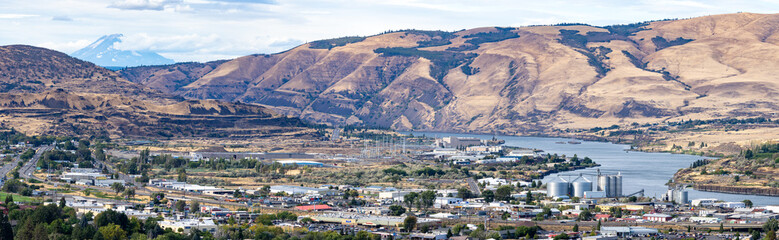 Panaramic overview of The Dalles, Oregon and Mt. Adams