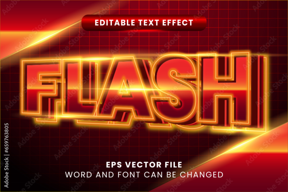 Poster flash red glow 3d editable vector text effect