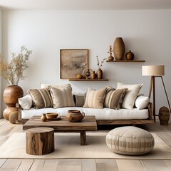 Living room interior with modern sofa or furniture in a friendly atmosphere