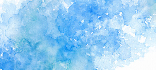 コピースペースのある冬をイメージした青色の水彩背景　背景イラスト　テクスチャ素材 - obrazy, fototapety, plakaty