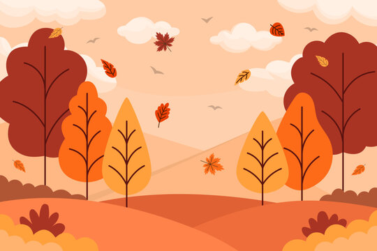 Autumn season landscape background design with leaves for banner or presentation