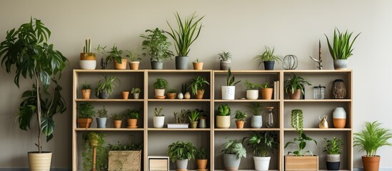 Indoor home design idea featuring a stunning shelving unit adorned with lush house plants