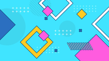 Blue pink and yellow vector abstract flat geometric memphis hipster shapes background