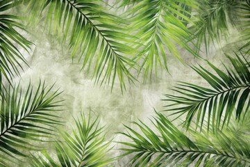 A banner offering space for customization, with lush palm leaves elegantly framing the edges, providing a natural and customizable backdrop. Photorealistic illustration