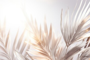 A customizable banner featuring palm leaves bathed in sunlight, with ample space for personalization and creative content. Photorealistic illustration