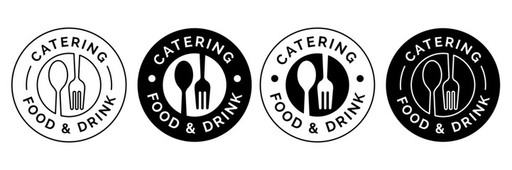 Set menu catering, restaurant, spoon, fork, knife and plate icon set in line. Tableware Vector illustration