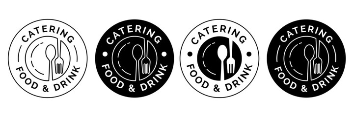 Set menu catering, restaurant, spoon, fork, knife and plate icon set in line. Tableware Vector illustration