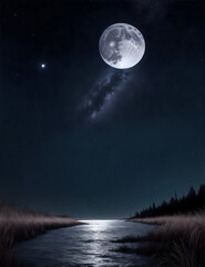 Fototapeta na wymiar Beautiful full moon and river
