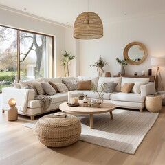 The interior of the living room with a sofa with a wooden table decorated with furniture modern decoration, a simple atmosphere.