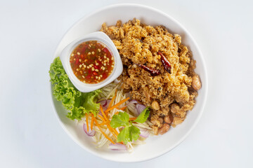 Crisp Catfish Flake Salad on white background