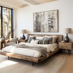 Bedroom interior is minimal, the atmosphere is relaxed and simple.