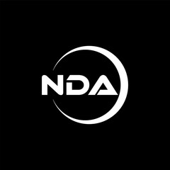 NDA letter logo design with black background in illustrator, cube logo, vector logo, modern alphabet font overlap style. calligraphy designs for logo, Poster, Invitation, etc.