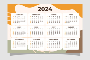 Hand drawn 2024 calendar template Vector illustration