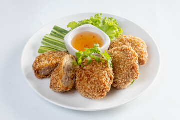 Crispy thai prawn cakeisolated on white background