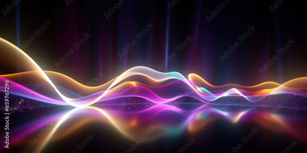 Poster abstract background with colorful glowing neon moving high speed line and wave and bokeh lights hori