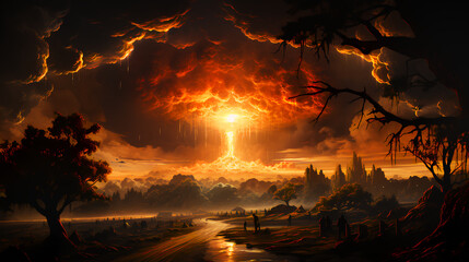 Mushroom of a nuclear explosion of a large powerful atomic bomb. Concept war and apocalypse end of the world