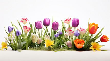 Spring flowers on white background